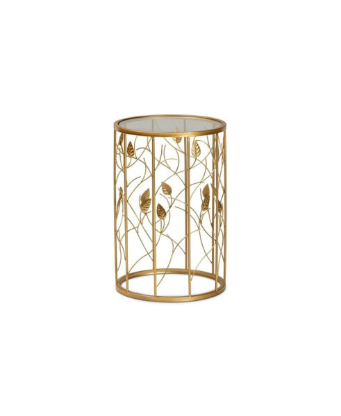 Anaya Modern and Contemporary Glam 23.6" Brushed Finished Metal and Glass Leaf Accent End Table