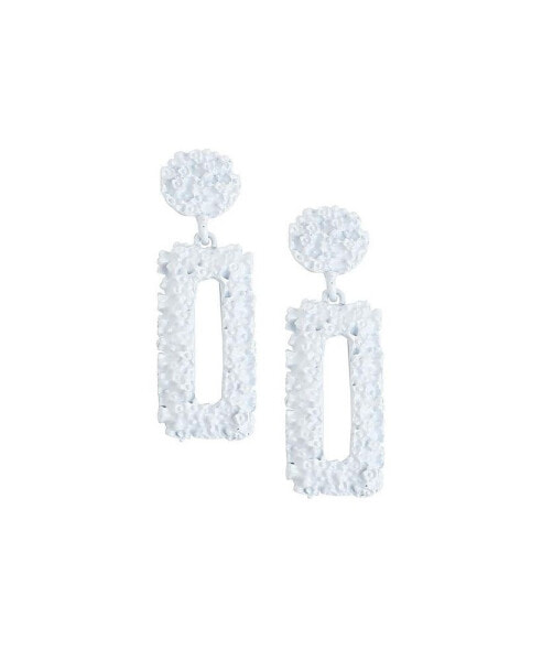 Women's White Textured Geometric Drop Earrings