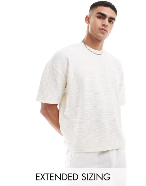 ASOS DESIGN oversized boxy textured t-shirt in cream