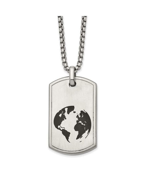Brushed Black Enamel Earth Dog Tag Box Chain Necklace