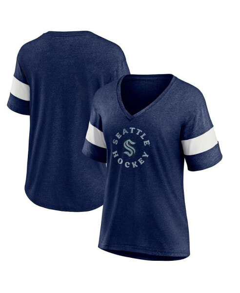 Women's Heather Navy Seattle Kraken Special Edition 2.0 Ring The Alarm V-Neck T-shirt