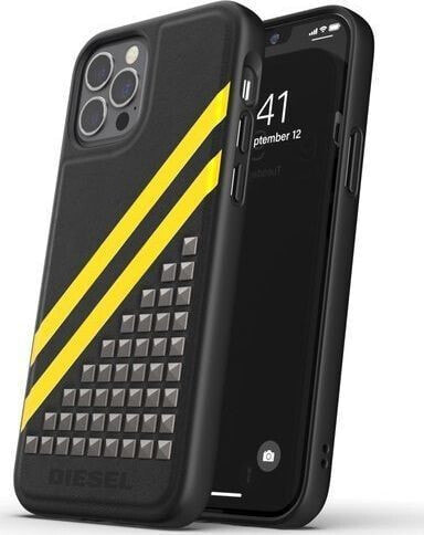 Чехол для смартфона Diesel DIESEL MOULDED CASE PREMIUM LEATHER STUDS AND STRIPS IPHONE 12 / 12 PRO Черно-желтый