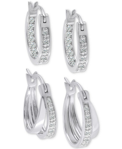 2-Pc. Set Diamond Double Row & In & Out Small Hoop Earrings (1/4 ct. t.w.) in Sterling Silver