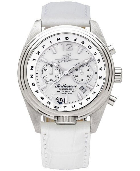 Women's Katherine Chronograph White Leather Strap Steel Watch 40mm