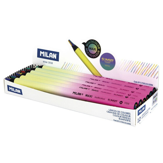 MILAN Display Box 12 Multicoloured Maxi Round Pencils Sunset Series