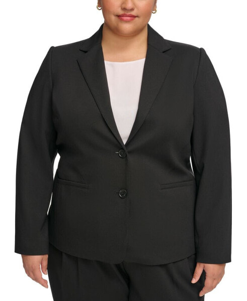 Plus Size Notched-Collar Two-Button Jacket