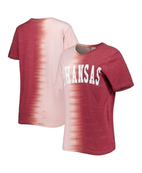 Women's Cardinal Distressed Arkansas Razorbacks Find Your Groove Split-Dye T-shirt
