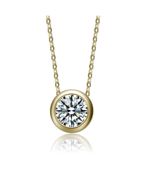 Dazzling Round Solitaire Bezel Floating Pendant Necklace with Cubic Zirconia