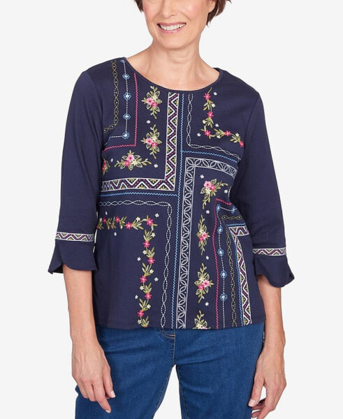 Women's In Full Bloom Flower Embroidery Quad Top