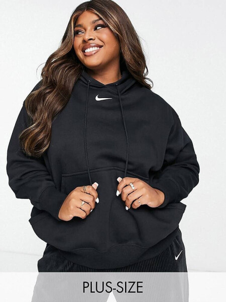 Nike Plus mini swoosh oversized pullover hoodie in black and sail