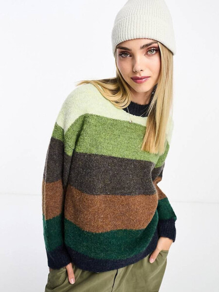 Urban Revivo oversized striped dad jumper in green multi