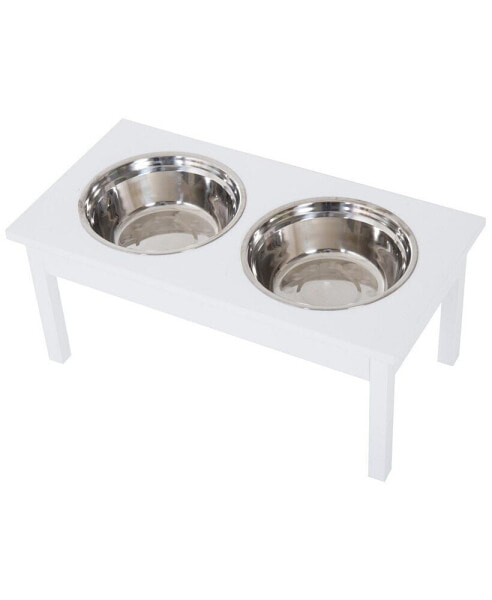 10" Elevated Raised Dog Feeder Stainless Steel Double Bowl Food Water