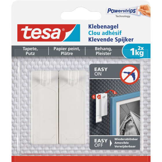 Tesa Adhesive Nail - Indoor - Utility hook - Transparent - Adhesive strip - 1 kg - 2 pc(s)