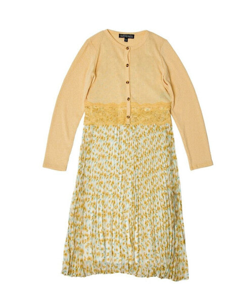 Big Girls Pleated Cardigan Midi Dress