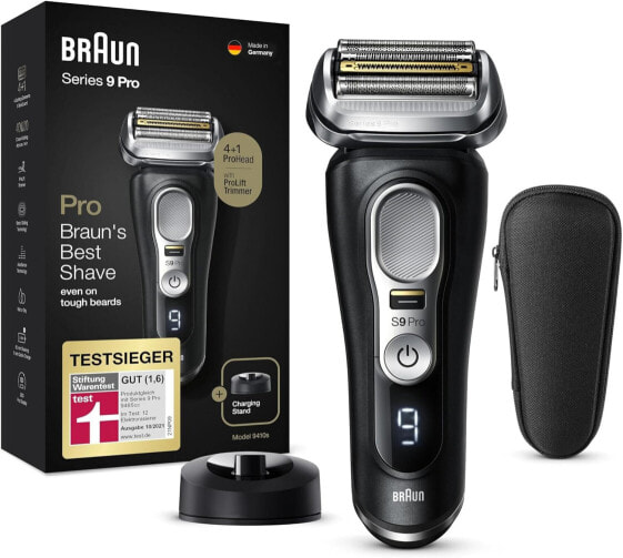 Электробритва Braun Series 9 Pro Premium для мужчин с 4+1 головкой для бритья, электробритва и триммером ProLift, длительность работы от батареи 60 минут, для сухого и влажного бритья на 1, 3 и 7-й день роста волос, 9415s
