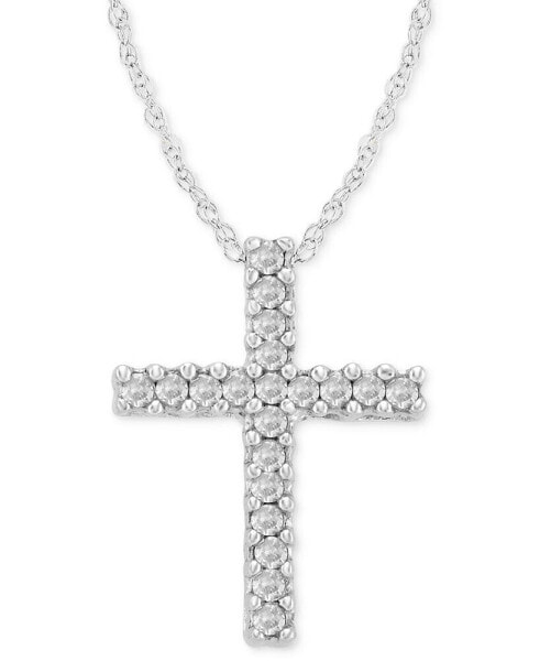 Macy's diamond Cross Pendant Necklace in 14k White Gold (1/10 ct. t.w.)