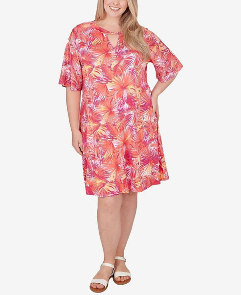 Plus Size Tropical Puff Print Dress