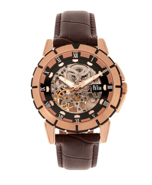 Часы REIGN Philippe Automatic Rose Gold Brown Leather