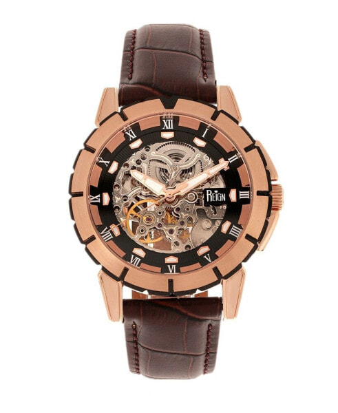 Philippe Automatic Rose Gold Case, Black Dial, Genuine Brown Leather Watch 41mm