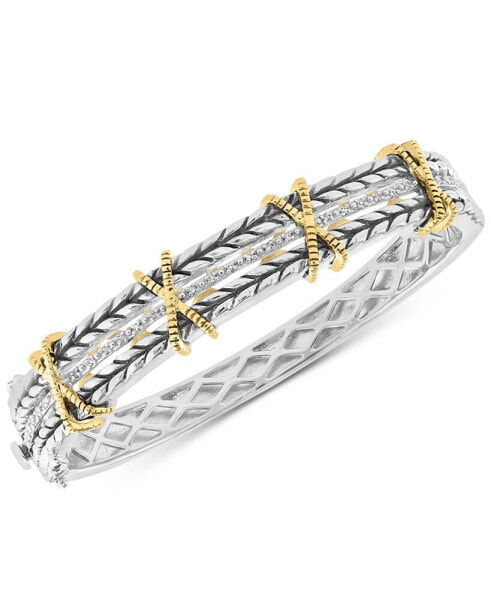 EFFY® Diamond X Bangle Bracelet (1/8 ct. t.w.) in Sterling Silver & 18k Gold-Plate