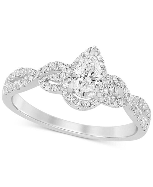 Diamond Pear Halo Twist Engagement Ring (3/4 ct. t.w.) in 14k White Gold