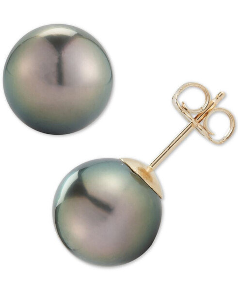 Black Cultured Tahitian Pearl (9mm) Stud Earrings in 14k Gold