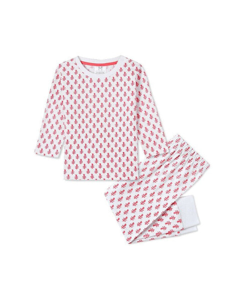 GOTS Certified Organic Cotton Knit 2 Piece Pajama Set For Child, Pink City (Size 10Y), Girls