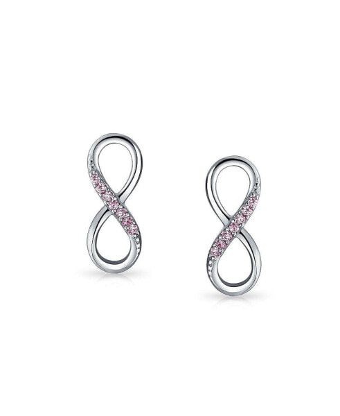 Classic Cubic Zirconia Eternity Pink CZ Accent Pave Romantic Love Knot Symbol Eternity Infinity Stud Earrings Girlfriend Sterling Silver