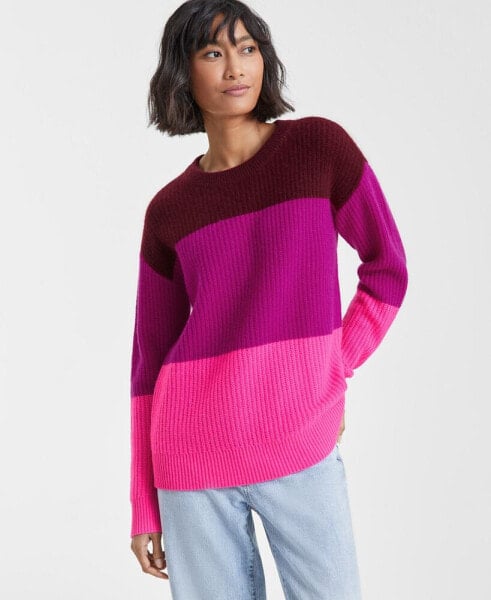 Women's 100% Cashmere Colorblocked Rib-Knit Sweater, Created for Macy's