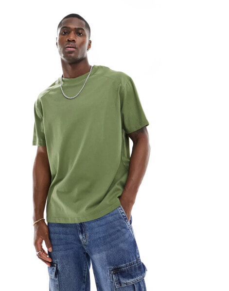 Another Influence heavyweight oversized seam detail t-shirt in washed khaki