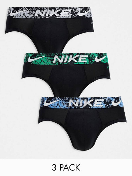 Nike Dri-Fit Essential Microfiber hip briefs 3 pack in black with tie dye waistbands