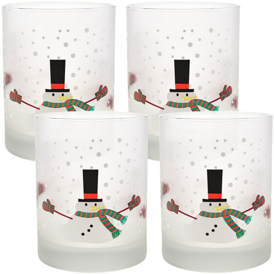 Melting Snowman 14oz Frosted Double Old Fashioned Glass, Set of 4