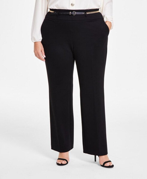 Plus Size Belted Pull-On Pants