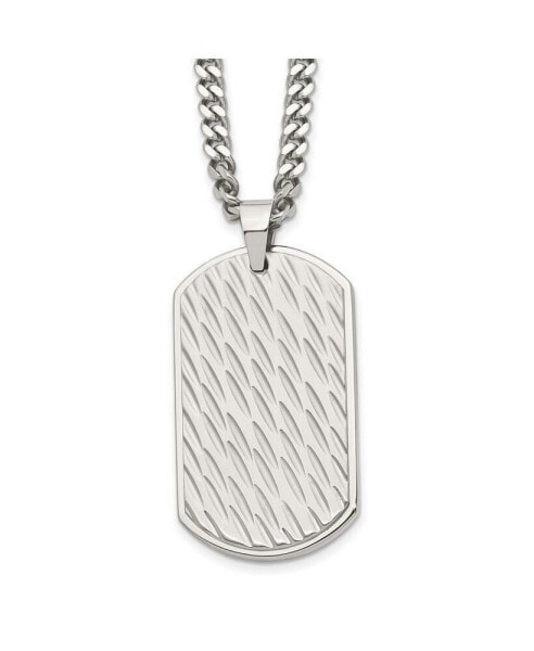 Brushed Polished Dog Tag on a Curb Chain Necklace