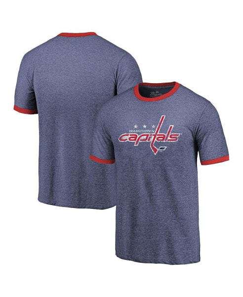 Men's Threads Heathered Navy Washington Capitals Ringer Contrast Tri-Blend T-shirt