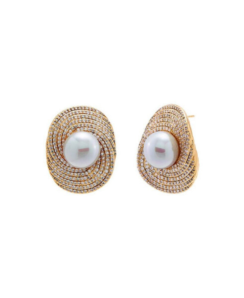 Pave Twisted Imitation Pearl on the Ear Stud Earring