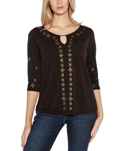 Women's Embellished Keyhole Knit Top