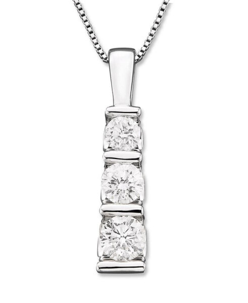 Three-Stone Diamond Pendant Necklace in 14k White Gold or 14k Yellow Gold (1/2 ct. t.w.)