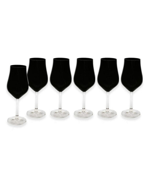 Black Water Glasses with Stem 9.5", Set of 6