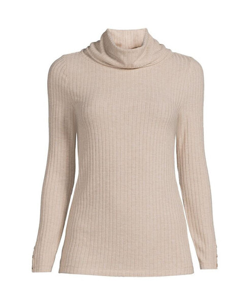 Women's Long Sleeve Wide Rib Cowl Neck Tee