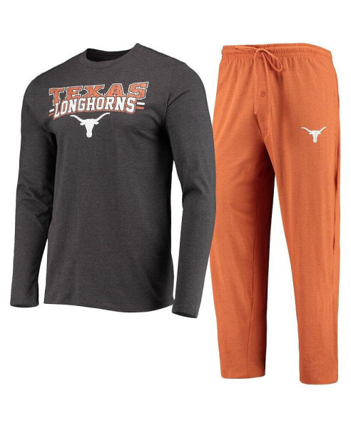 Men's Texas Orange, Heathered Charcoal Texas Longhorns Meter Long Sleeve T-shirt and Pants Sleep Set