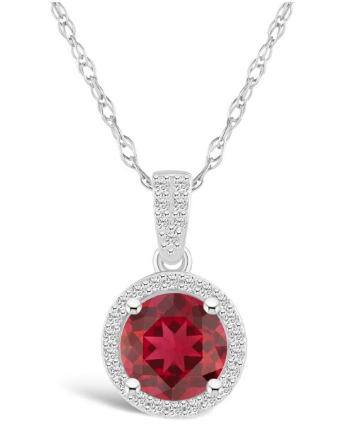 Lab Grown Ruby (1-1/2 ct. t.w.) and Lab Grown Sapphire (1/6 ct. t.w.) Halo Pendant Necklace in 10K White Gold