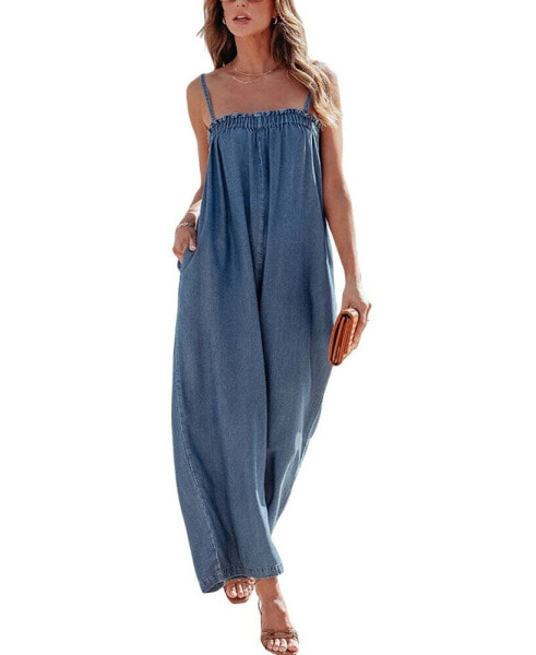 Women's Denim Wide Leg Cami Jumpsuit