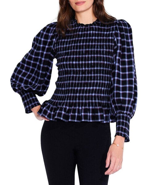 Nic+Zoe Twilight Plaid Smocked Top Women's Xl