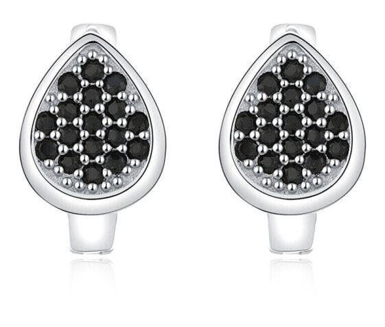 Glittering silver earrings with black zircons E0000210