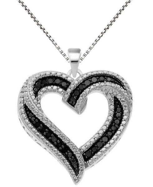 Macy's black Diamond Heart 18" Pendant Necklace (1/6 ct. t.w.) in Sterling Silver