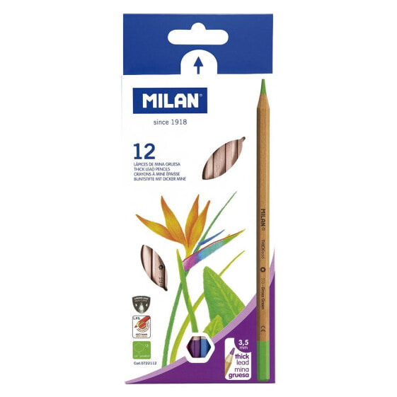 MILAN Box 12 Hexagonal Colour Pencils With Thick Lead Ø 3.5 mm