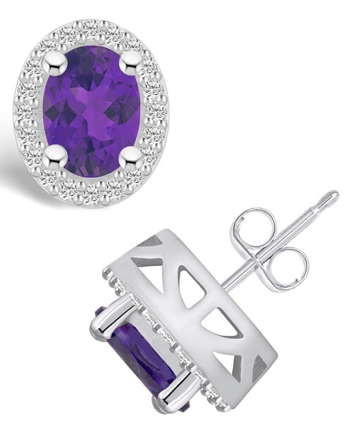 Amethyst (2-3/8 ct. t.w.) and Diamond (3/8 ct. t.w.) Halo Stud Earrings in 14K White Gold