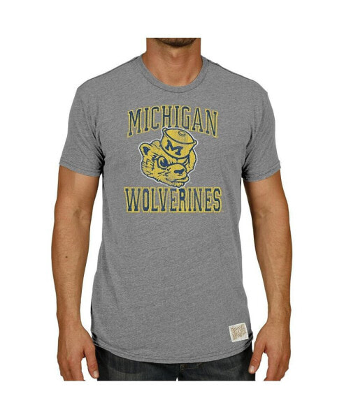 Men's Heather Gray Michigan Wolverines Vintage-Inspired Wolverbear Tri-Blend T-shirt