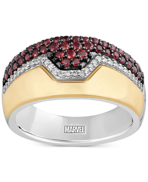 Men's Garnet (1 ct. t.w.) & Diamond (1/8 ct. t.w.) Ironman Ring in Sterling Silver & Gold-Plate